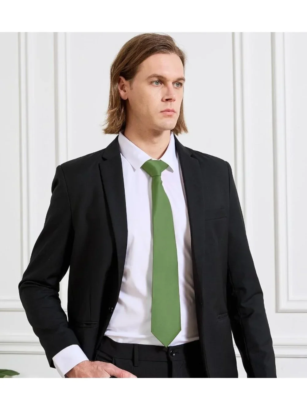 Men's Dark Green Solid Microfiber Plain Formal Silk Necktie For Business Dress